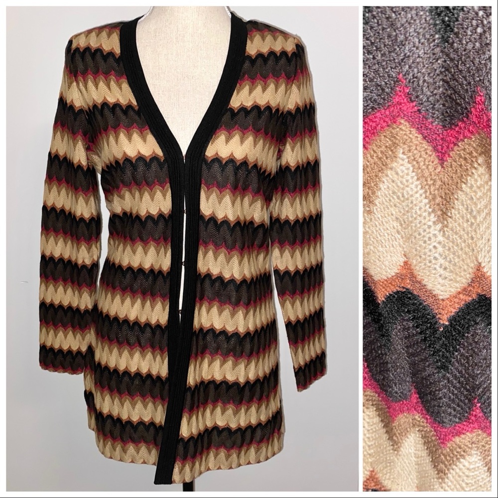 Misook cardigan sweater brown & burgundy loose fit striped oversized size XS